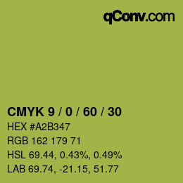 カラーコード: CMYK 9 / 0 / 60 / 30 | qconv.com