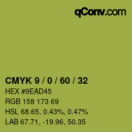 カラーコード: CMYK 9 / 0 / 60 / 32 | qconv.com