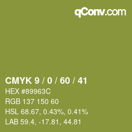 カラーコード: CMYK 9 / 0 / 60 / 41 | qconv.com