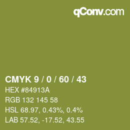カラーコード: CMYK 9 / 0 / 60 / 43 | qconv.com