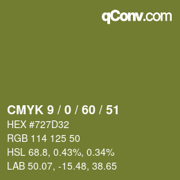 颜色代码: CMYK 9 / 0 / 60 / 51 | qconv.com