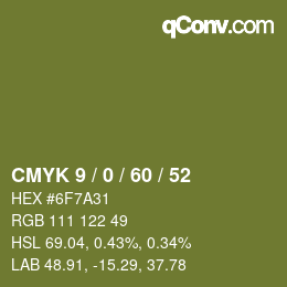 カラーコード: CMYK 9 / 0 / 60 / 52 | qconv.com