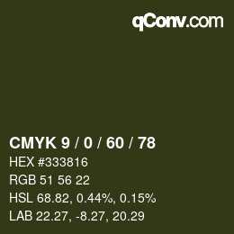 カラーコード: CMYK 9 / 0 / 60 / 78 | qconv.com