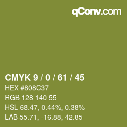 カラーコード: CMYK 9 / 0 / 61 / 45 | qconv.com