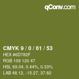 カラーコード: CMYK 9 / 0 / 61 / 53 | qconv.com