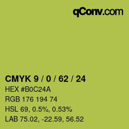 カラーコード: CMYK 9 / 0 / 62 / 24 | qconv.com