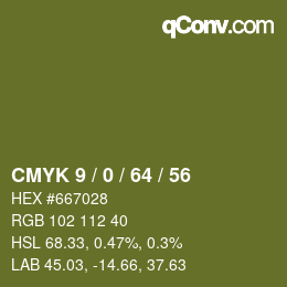 カラーコード: CMYK 9 / 0 / 64 / 56 | qconv.com