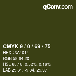 Color code: CMYK 9 / 0 / 69 / 75 | qconv.com