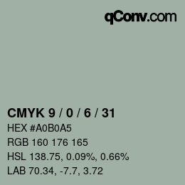 カラーコード: CMYK 9 / 0 / 6 / 31 | qconv.com