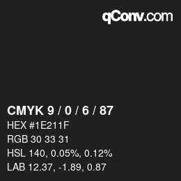 カラーコード: CMYK 9 / 0 / 6 / 87 | qconv.com