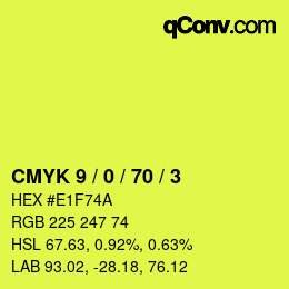 カラーコード: CMYK 9 / 0 / 70 / 3 | qconv.com