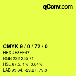 カラーコード: CMYK 9 / 0 / 72 / 0 | qconv.com