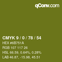 Farbcode: CMYK 9 / 0 / 78 / 54 | qconv.com