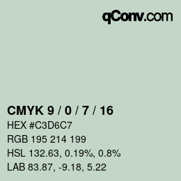 カラーコード: CMYK 9 / 0 / 7 / 16 | qconv.com