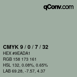 カラーコード: CMYK 9 / 0 / 7 / 32 | qconv.com