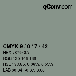 Color code: CMYK 9 / 0 / 7 / 42 | qconv.com