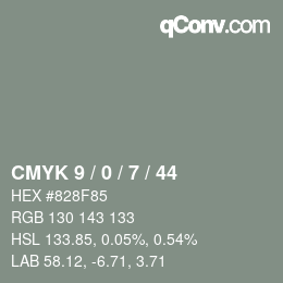 カラーコード: CMYK 9 / 0 / 7 / 44 | qconv.com