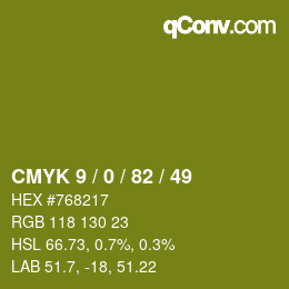 Color code: CMYK 9 / 0 / 82 / 49 | qconv.com