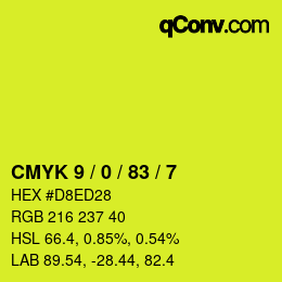 カラーコード: CMYK 9 / 0 / 83 / 7 | qconv.com
