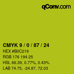カラーコード: CMYK 9 / 0 / 87 / 24 | qconv.com