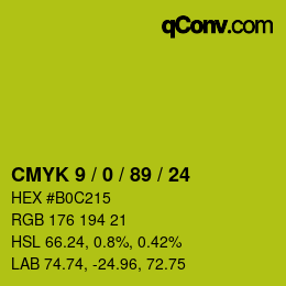 カラーコード: CMYK 9 / 0 / 89 / 24 | qconv.com