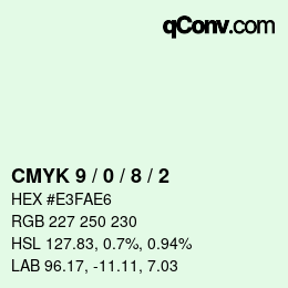 カラーコード: CMYK 9 / 0 / 8 / 2 | qconv.com