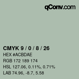 カラーコード: CMYK 9 / 0 / 8 / 26 | qconv.com