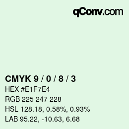 カラーコード: CMYK 9 / 0 / 8 / 3 | qconv.com