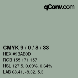 カラーコード: CMYK 9 / 0 / 8 / 33 | qconv.com