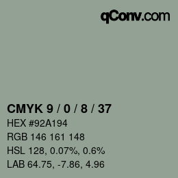 カラーコード: CMYK 9 / 0 / 8 / 37 | qconv.com