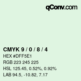 カラーコード: CMYK 9 / 0 / 8 / 4 | qconv.com