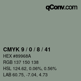 カラーコード: CMYK 9 / 0 / 8 / 41 | qconv.com
