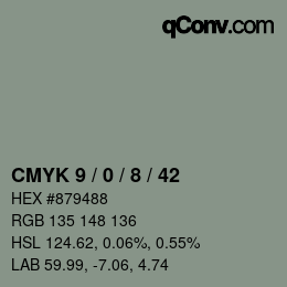 カラーコード: CMYK 9 / 0 / 8 / 42 | qconv.com