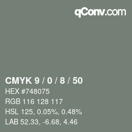 カラーコード: CMYK 9 / 0 / 8 / 50 | qconv.com