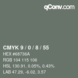 カラーコード: CMYK 9 / 0 / 8 / 55 | qconv.com