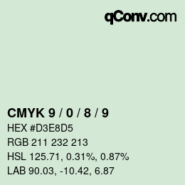 カラーコード: CMYK 9 / 0 / 8 / 9 | qconv.com