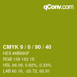 カラーコード: CMYK 9 / 0 / 90 / 40 | qconv.com