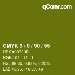 カラーコード: CMYK 9 / 0 / 90 / 55 | qconv.com