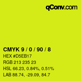 カラーコード: CMYK 9 / 0 / 90 / 8 | qconv.com