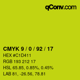 カラーコード: CMYK 9 / 0 / 92 / 17 | qconv.com