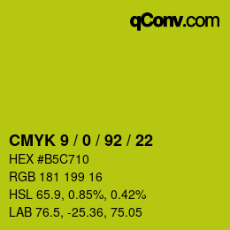カラーコード: CMYK 9 / 0 / 92 / 22 | qconv.com
