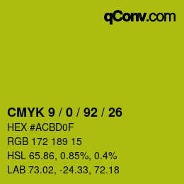 カラーコード: CMYK 9 / 0 / 92 / 26 | qconv.com