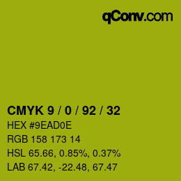 颜色代码: CMYK 9 / 0 / 92 / 32 | qconv.com