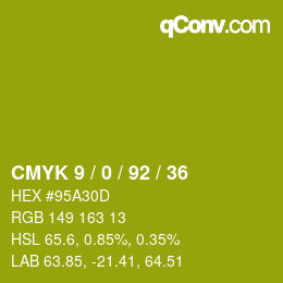 カラーコード: CMYK 9 / 0 / 92 / 36 | qconv.com