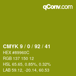 Color code: CMYK 9 / 0 / 92 / 41 | qconv.com