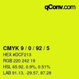 颜色代码: CMYK 9 / 0 / 92 / 5 | qconv.com