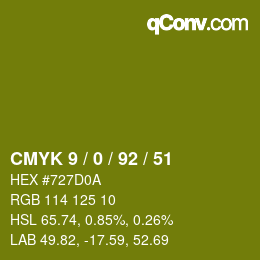 カラーコード: CMYK 9 / 0 / 92 / 51 | qconv.com
