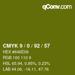 Color code: CMYK 9 / 0 / 92 / 57 | qconv.com