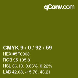 颜色代码: CMYK 9 / 0 / 92 / 59 | qconv.com