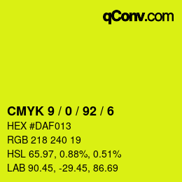カラーコード: CMYK 9 / 0 / 92 / 6 | qconv.com